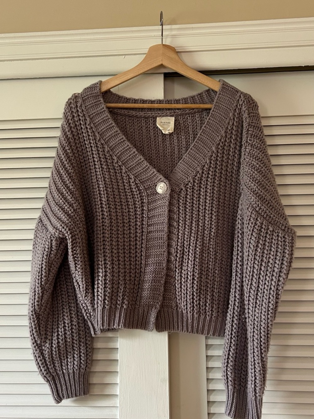 Harper Dusty Mauve Ribbed V-Neck Button Cardigan
